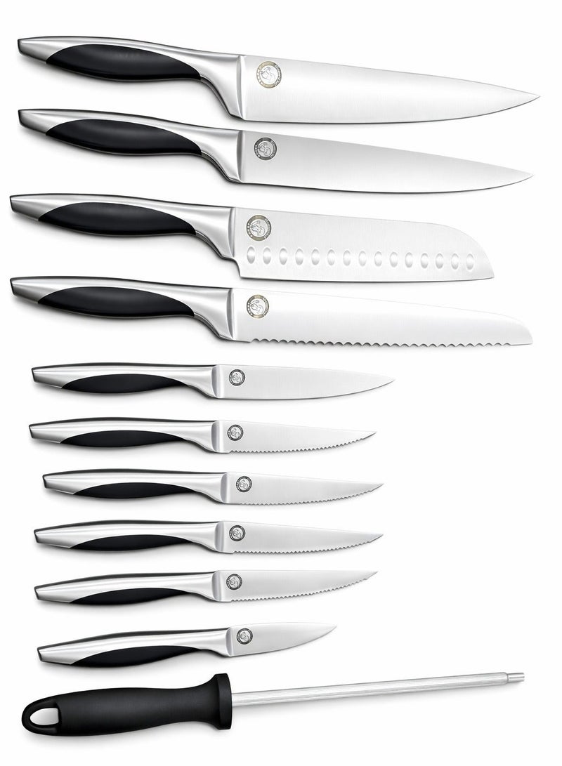 طقم سكاكين مطبخ احترافي 11 قطعة - أسود/فضي - Image 1